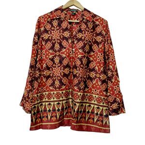 Lauren Ralph Lauren Women's Ikat Print Collared Cotton‎ Popover Blouse Artsy
